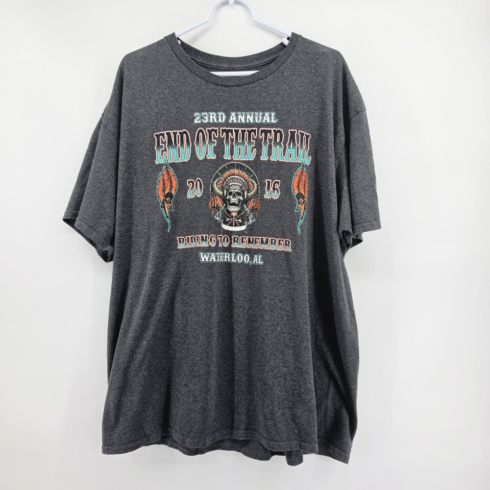 End of the Trail Motorcycle Ride T-Shirt Mens XL Grey Double Sided Biker Promo